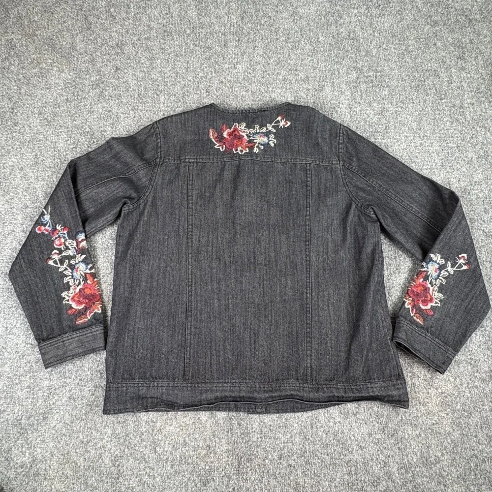 Vintage Hannah Denim Jacket Womens S Black Y2K Floral Embroidered Boho‎ Fairy